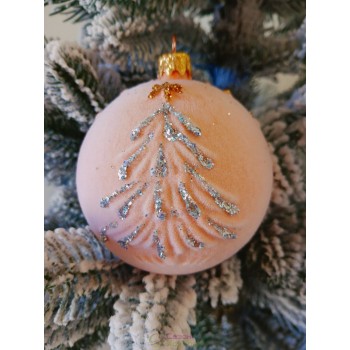 Новогодний шар в бархате "Елочка" 80мм персиковый, цена за набор 4 шт